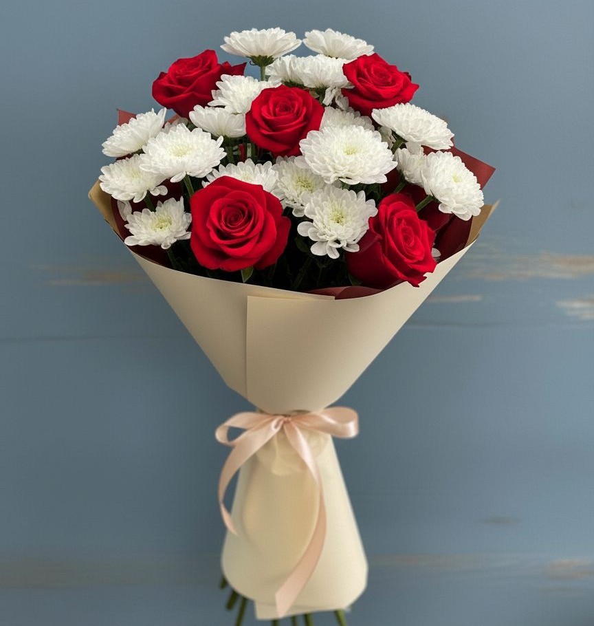 Букет цветов из: Розы и Хризантемы в Курчанской