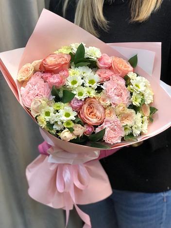 Букет цветов из: Гвоздики, Розы и Хризантемы в Курчанской