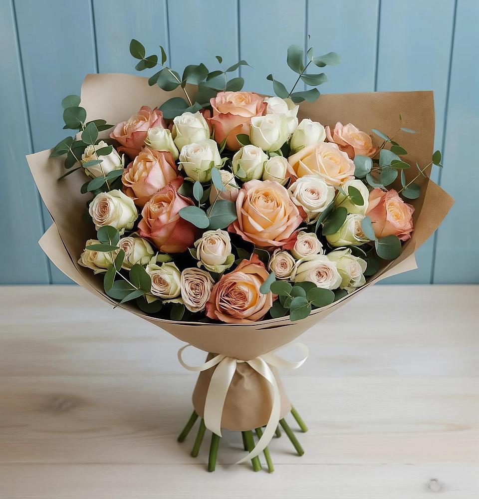 Букет цветов из: Альстромерии и Розы в Курчанской