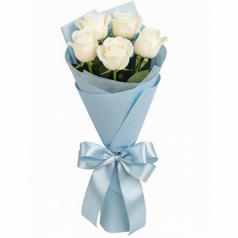 Букет 5 Белых роз Проуд в Курчанской