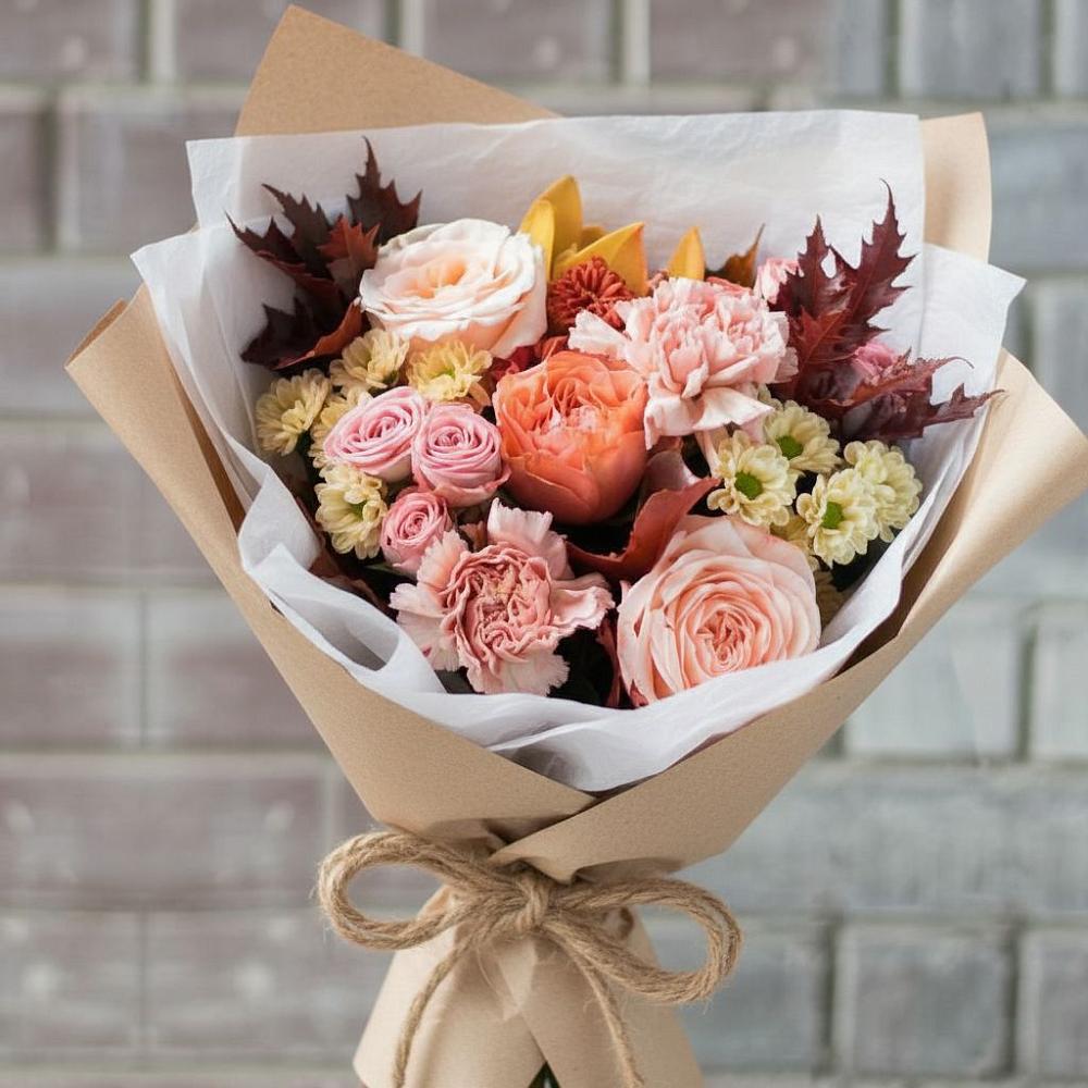 Букет цветов из: Гвоздики, Хризантемы и Розы в Курчанской