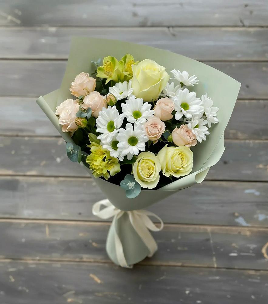 Букет цветов из: Альстромерии, Розы и Хризантемы в Курчанской
