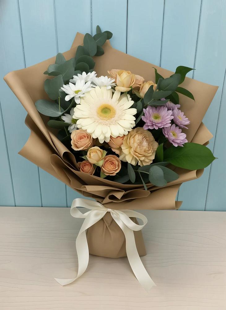 Букет цветов из: Герберы и Хризантемы в Курчанской