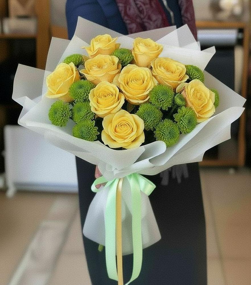 Букет цветов из: Хризантемы и Розы в Курчанской