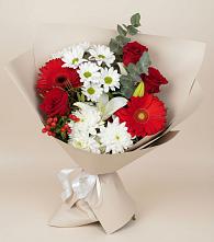 Букет цветов из:  Розы, Хризантемы, Герберы и Лилии в Курчанской