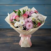 Букет цветов из:  Хризантемы, Альстромерии и Розы в Курчанской