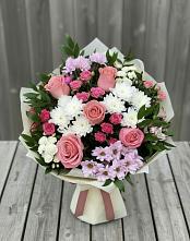 Букет цветов из:  Альстромерии, Гвоздики, Розы и Хризантемы в Курчанской