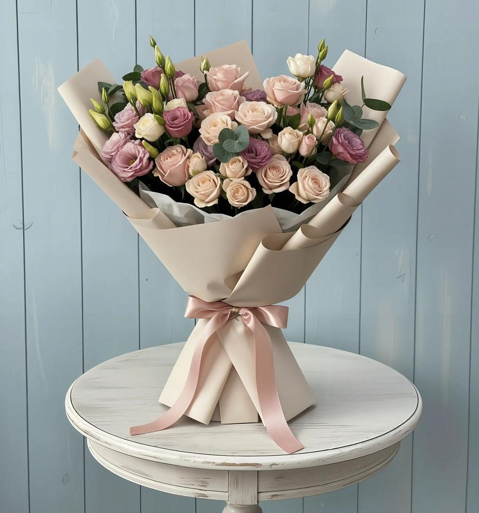 Букет цветов из: Розы и Лизиантусы в Курчанской