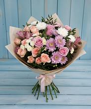 Букет цветов из:  Хризантемы, Розы и Альстромерии в Курчанской