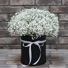 Цветочная композиция из Гипсофила в шляпной коробке в Курчанской